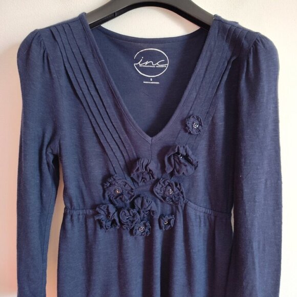 Ladies SZ S Inc Navy V-Neck Babydoll T-Shirt - Picture 2 of 4